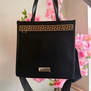Versace Black Shoulder Bag with Gold Greek Key LAST ONE